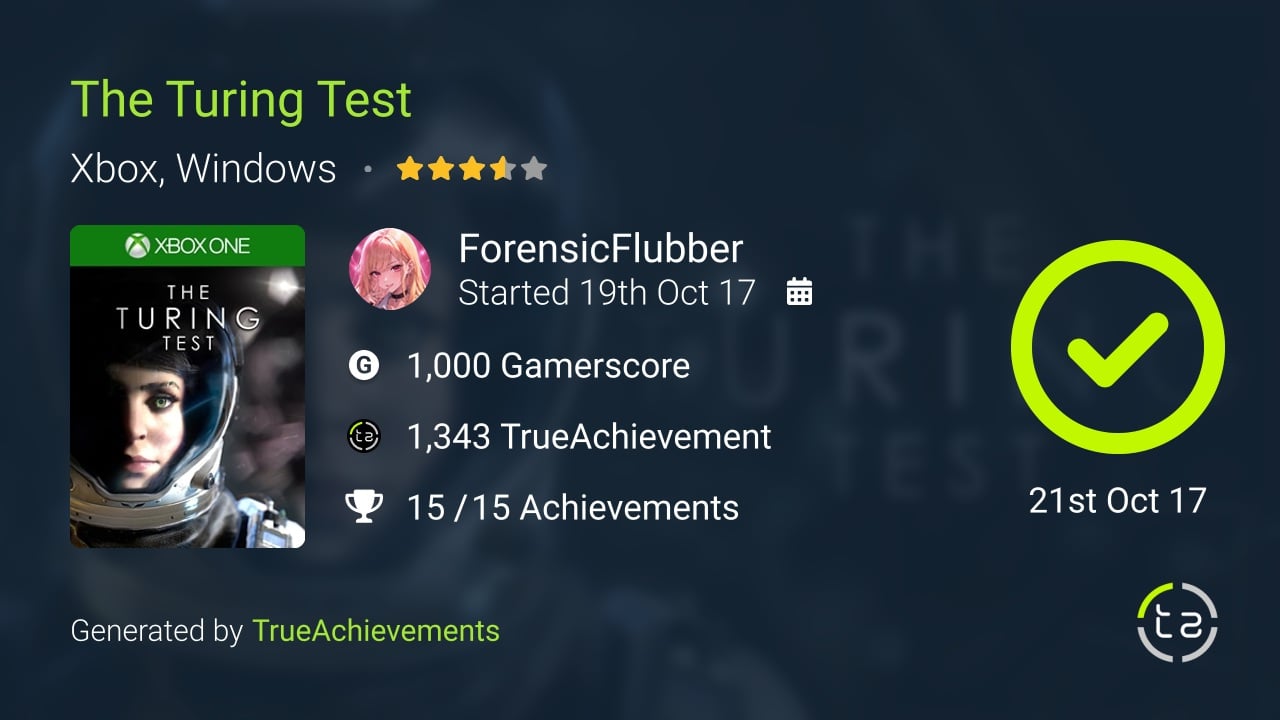 The Turing Test achievement summary